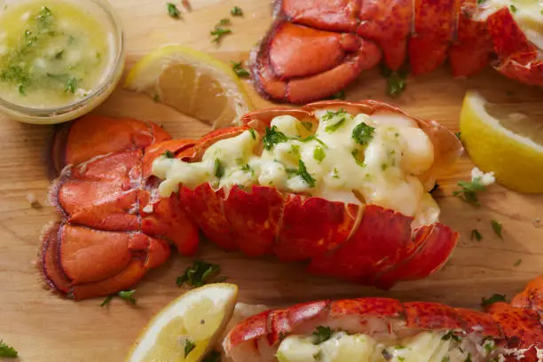 Steamed Lobster Tail with Roasted Garlic and Herb Butter
