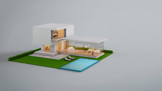 istock Modern house with swimming pool isolated on background.3d rendering 1408117891