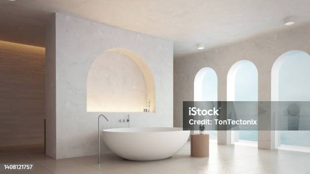 White Bathroom Arch Modern Interior 3d Rendering Stock Photo - Download Image Now