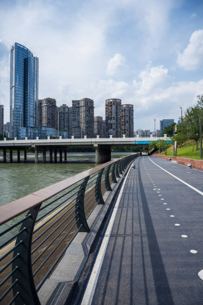 istock Early morning riverside modern city 1408121770