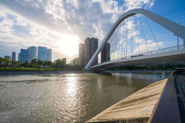 istock Early morning riverside modern city 1408121824