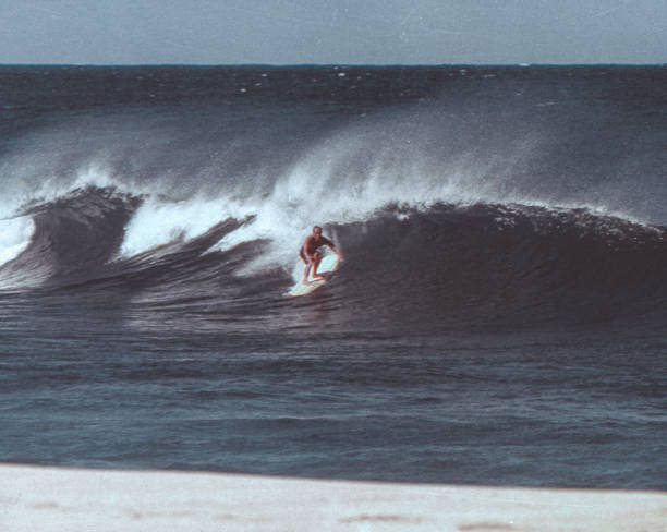 Surfers in Hawaii, positive Film scanned, Honolulu, USA stock photo