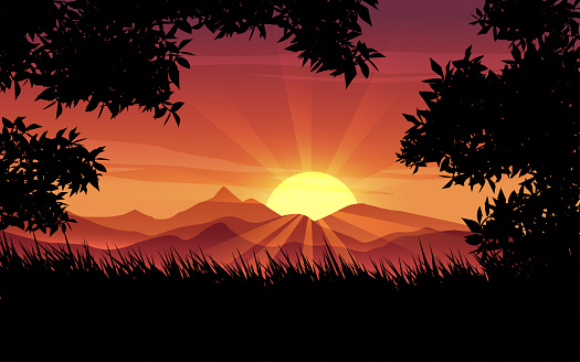 Beautiful Morning Sunrise Landscape With Mountains Stock Illustration beautiful-morning-sunrise-landscape-with-mountains-stock-illustration