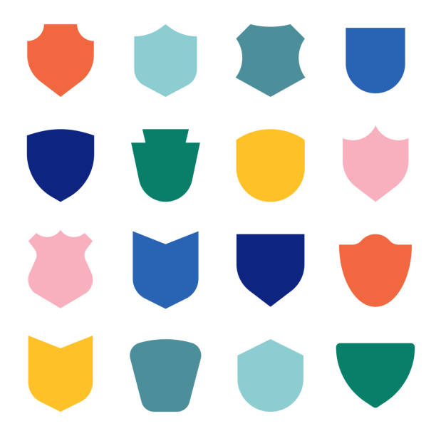 geometrisches formset für abzeichen und schild – farb-asset-paket - schutz stock-grafiken, -clipart, -cartoons und -symbole