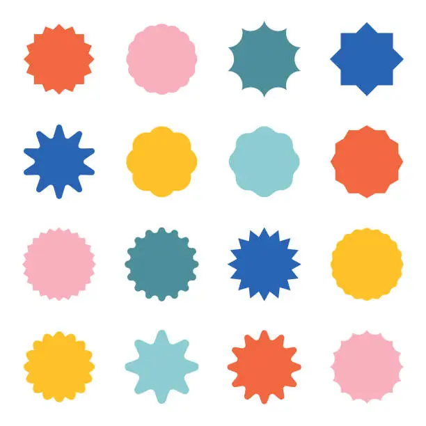 Vector illustration of Starburst & Seal Geometric Shape Set  — Color Asset Pack