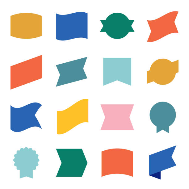 zestaw geometrycznych kształtów wstążki i banera — pakiet kolorów - badge stock illustrations