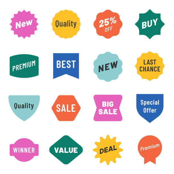 sales & marketing bursts & badges — color asset pack - variation nobody label illustration technique stock illustrations