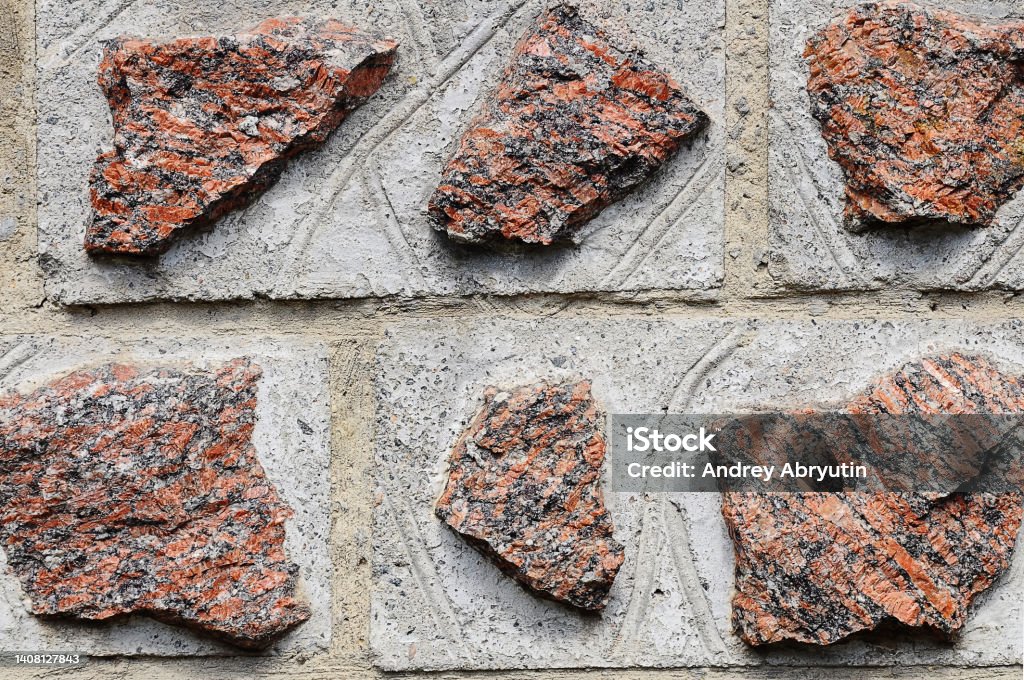 Texture Ranit Merah Tekstur Pasangan Bata Granit Merah Batu Alam Dan Baris Beton Foto Stok ...