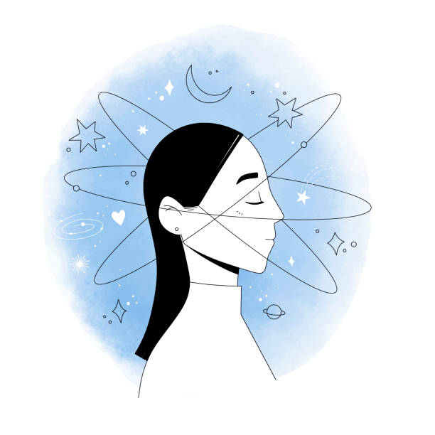 istock Modern outline and watercolor vector illustration - girl and space (planet, star, sun, comet). Universe line drawings. Meditation. Open your mind. Mindset. Perfect for blogs, articles, web, cards 1408127959