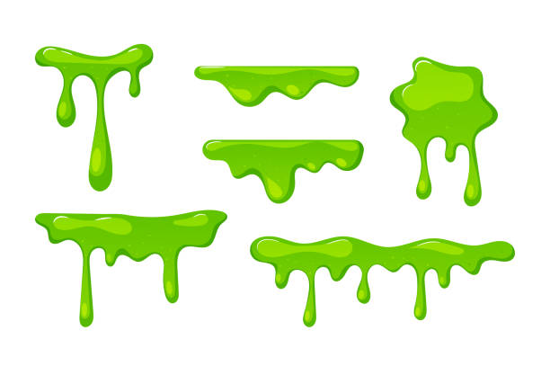 Set Of Dripping Green Slime Textures, Border And Spots Isolated Elements On White Background, Falling Syrup Drops Set of Dripping Green Slime Textures, Border and Spots Isolated Elements on White Background, Falling Syrup Drops Dribble Down, Sticky Radioactive Toxic Liquid, Zombie Goo. Cartoon Vector Illustration cartoon of glue stick stock illustrations