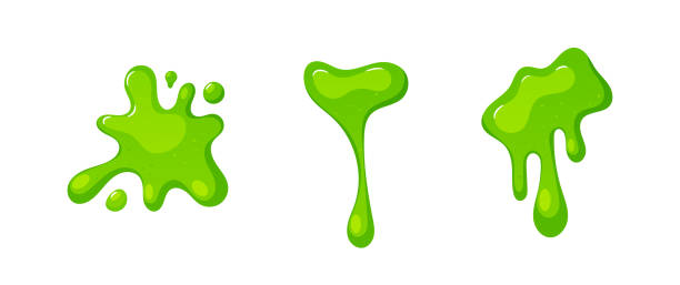 Dripping Slime, Green Goo Spots And Blobs, Halloween Ooze, Mucus Snot. Falling Syrup Drops Dribble Down, Sticky Liquid Dripping Slime, Green Goo Spots and Blobs, Halloween Ooze, Mucus Snot. Falling Syrup Drops Dribble Down, Sticky Radioactive Toxic Liquid Isolated On White Background. Cartoon Vector Illustration, Icon trickle-down stock illustrations