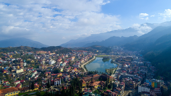 Panoramic Shot of Mountain Town Sa Pa in Vietnam