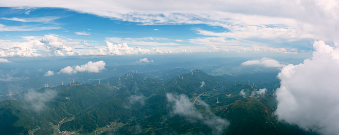 aerial photography outdoor forest mountains clouds