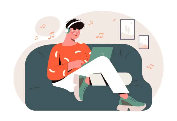 Vector illustration of Man relaxing at home