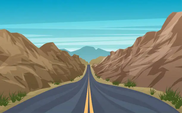 Vector illustration of Mountain road sunny day landscape