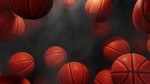 Realistic Basketball 3D illustration Background for advertising and wallpaper in challenging game scene. Also good background for scene and titles, logos. slam dunk stock pictures, royalty-free photos & images