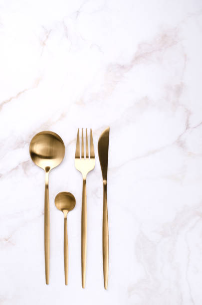 istock Clean golden metal cutlery 1408141282