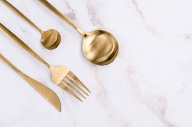 istock Clean golden metal cutlery 1408141288