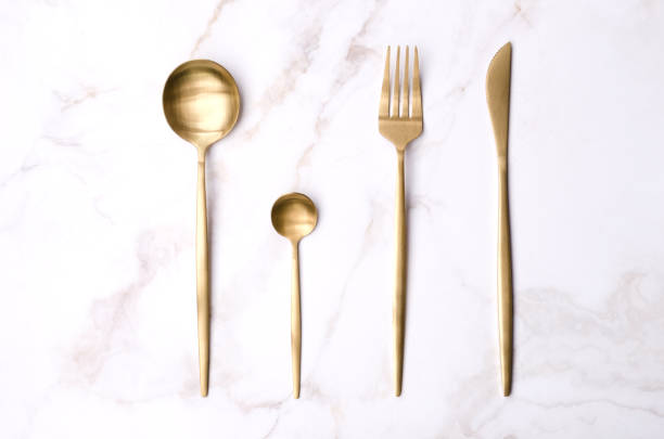 istock Clean golden metal cutlery 1408141295