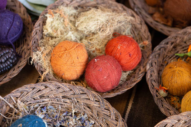 istock Colorful yarn balls in bowls with dye materials 1408142340