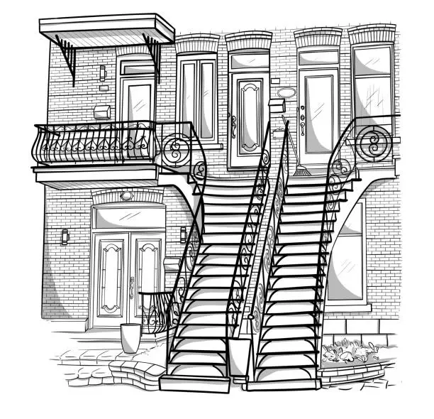 Vector illustration of Montreal Apartment Front Entrance Sketch