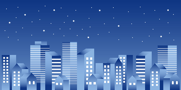 Simple and stylish illustration of buildings at night