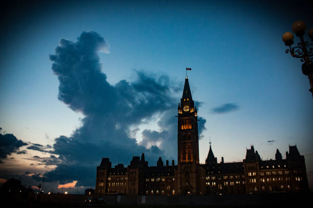 Magical Parliament Hill Parliament Hill in Ottawa at dusk parliament hill ottawa stock pictures, royalty-free photos & images