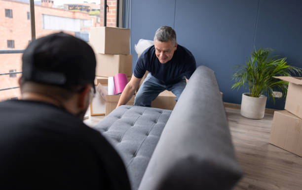 профессиональные грузчики выносят диван из квартиры - moving service стоковые фото и изображения