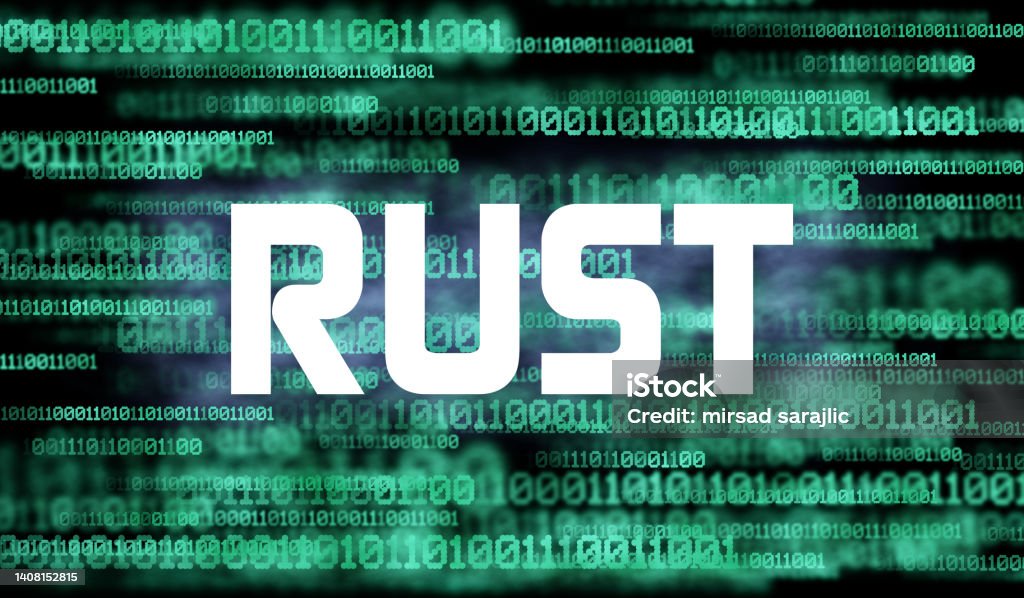 Word Rust And Abstract Cyberspace With Binary Code On Dark Background ...