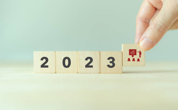 istock Training and knowledge sharing concept. Workforce and team training plan in 2023.  Wooden cubes with 2023 and training symbols on smart background and copy space. Training program planning by HRM. 1408154027