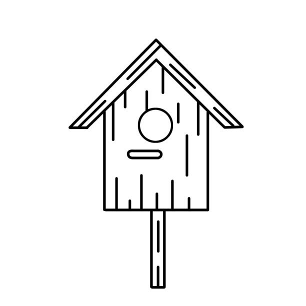 vogelhaus aus holz. haus für vogel. hausgemachtes nest für tiere. - birdhouse animal nest house residential structure stock-grafiken, -clipart, -cartoons und -symbole