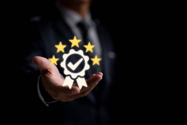 istock The hand represents top service quality assurance, guarantee, standards, ISO certification and standardized idea, contentment, and service experience. 1408157735