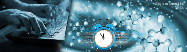 istock Abstract image of an alarm clock from which particles come off forming a stream. 1408159398