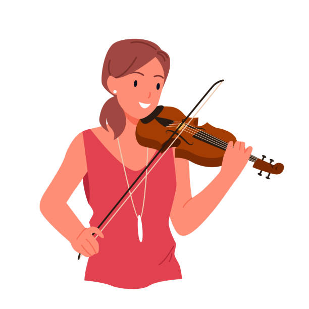 illustrations, cliparts, dessins animés et icônes de fille jouant du violon, jeune violoncelliste souriant, tenant un instrument de musique pour jouer de la mélodie - musical theater child violin musical instrument