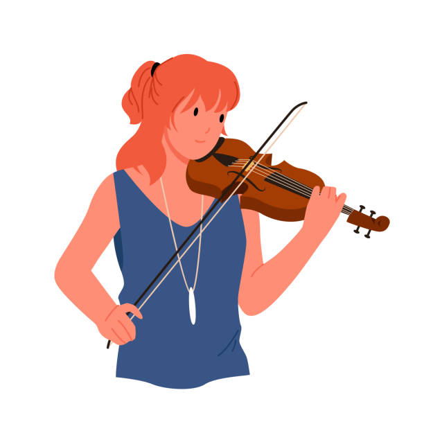 illustrations, cliparts, dessins animés et icônes de jolie femme jouant du violon - musical theater child violin musical instrument