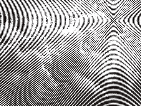 Scratchboard Illustration of storm clouds