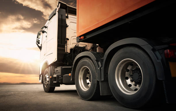 a truck parked stationary on the road