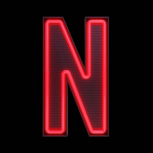 istock Neon retro Light Alphabet letter N isolated on a black background with Clipping Path. 3d illustration. 1408167078