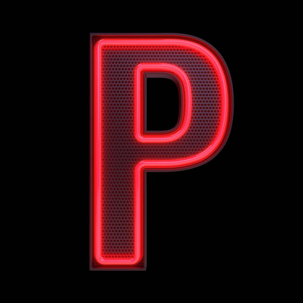 Neon retro Light Alphabet letter P isolated on a black background with Clipping Path. 3d illustration.