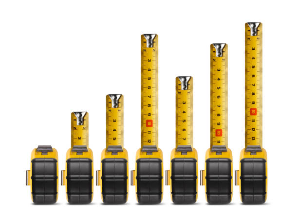 метр-приспособление для измерения длины бар диаграмма - tape measure стоковые фото и изображения