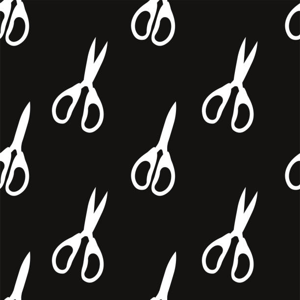 Vector flat hand drawn seamless pattern Vector flat silhouette hand drawn seamless pattern with pairs of scissors scissors cutting wrapping paper stock illustrations