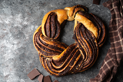Traditional sweet chocolate baking bread- cake chocolate babka