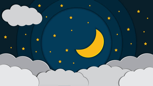 istock moon and stars in night sky in paper cut style. Vector Illustration 1408172198