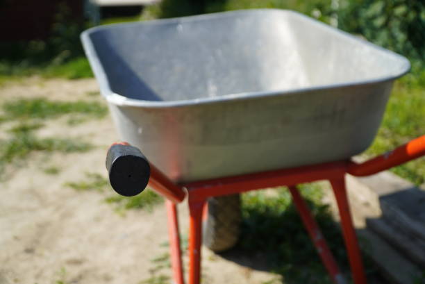 Hand truck for bulk materials close-up, focus on the handle.