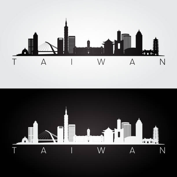 Taiwan skyline and landmarks silhouette, black and white design, vector illustration. Taiwan skyline and landmarks silhouette, black and white design, vector illustration. taiwan stock illustrations