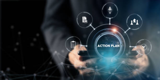 istock Business action plan concept. Business annual plan and development for achieving target.  Business objectives, direction, strategy, plan, collaboration, timeline, budget management and implementation. 1408174640