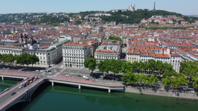 Lyon city with Rhone river in France