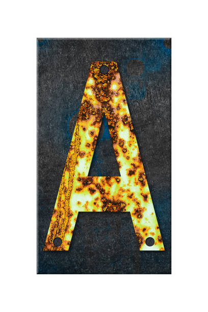istock Letter A. Alphabet from letters, from rusty iron, on a wooden plank. Isolated on white background. Education. Design 1408182687