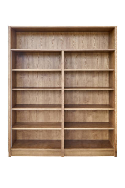 Wooden bookcase made of toned ash veneered MDF Wooden bookcase made of toned ash veneered MDF isolated on white background mdf planks texture stock pictures, royalty-free photos & images