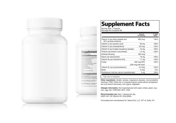 mockup botol putih. tampak depan dan belakang dengan teks sampel. - vitamin ilustrasi stok